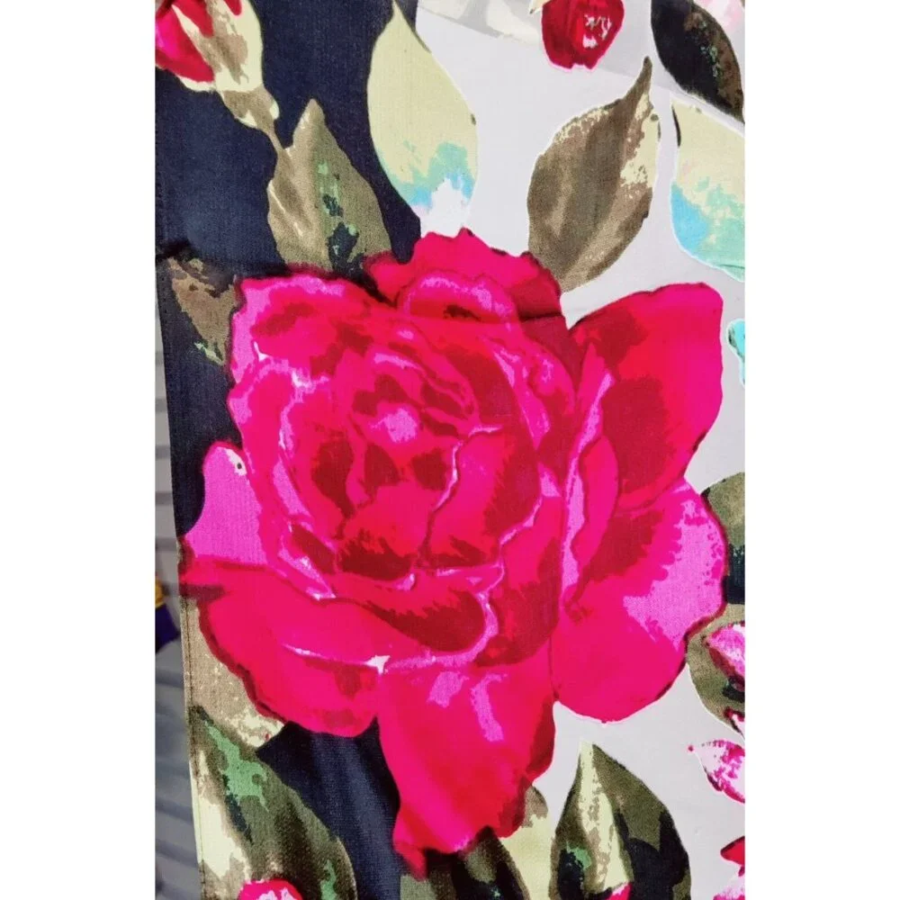 Scarf Floral Pink Blue XIIX SilkLike 72"x20" Rectangle Roses Dahlia Heads Garden - Picture 6 of 10
